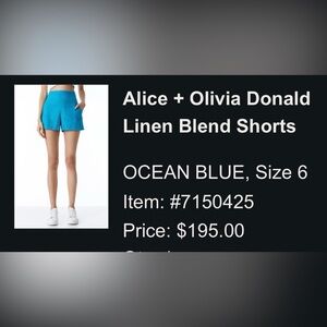 Alice + Olivia Vibrant Ocean-Blue Linen Shorts
